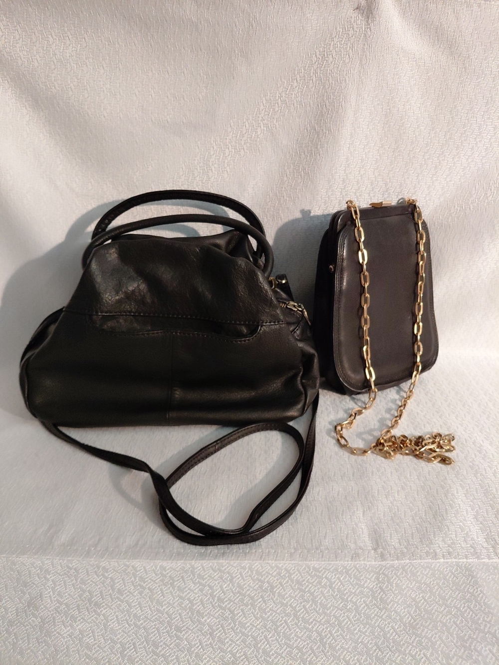 Lot of Two Genuine Black Leather and Chain Crossbody- Hobo, Liz Claiborne